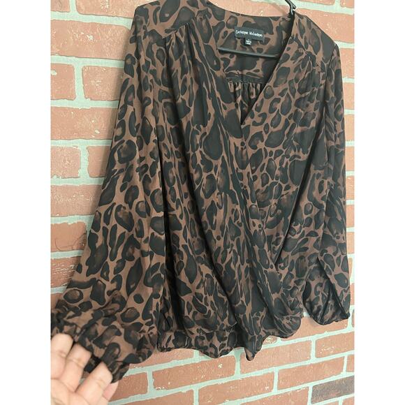 Catherine Melandrino Cheetah Print Long Sleeve V-Neck Top - L - Picture 2 of 8